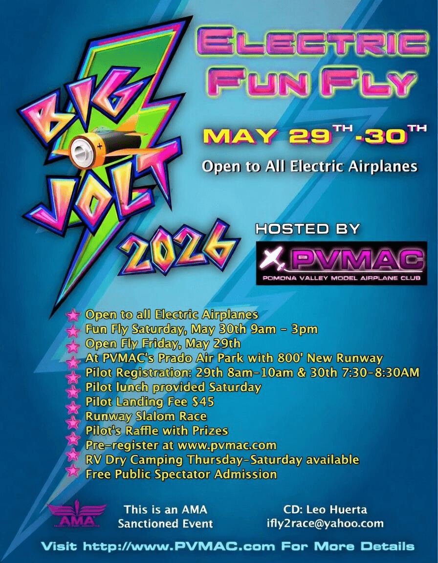 Big Jolt 2026 event flyer for the Pomona Valley Model Airplane Club